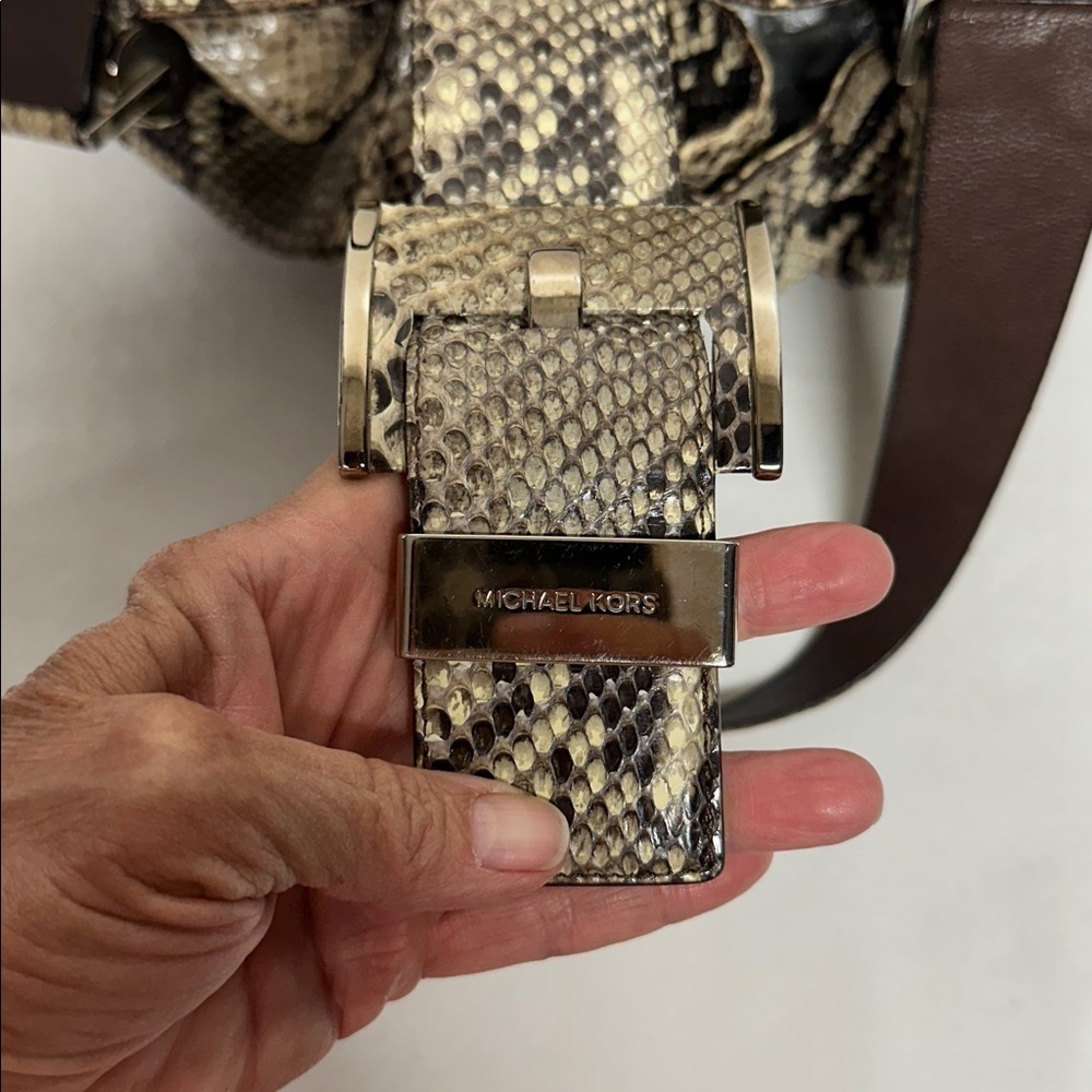 MICHAEL KORS Authentic Natural Brown Python Rehearsal Drawstring Shoulder Bag - Picture 14 of 16